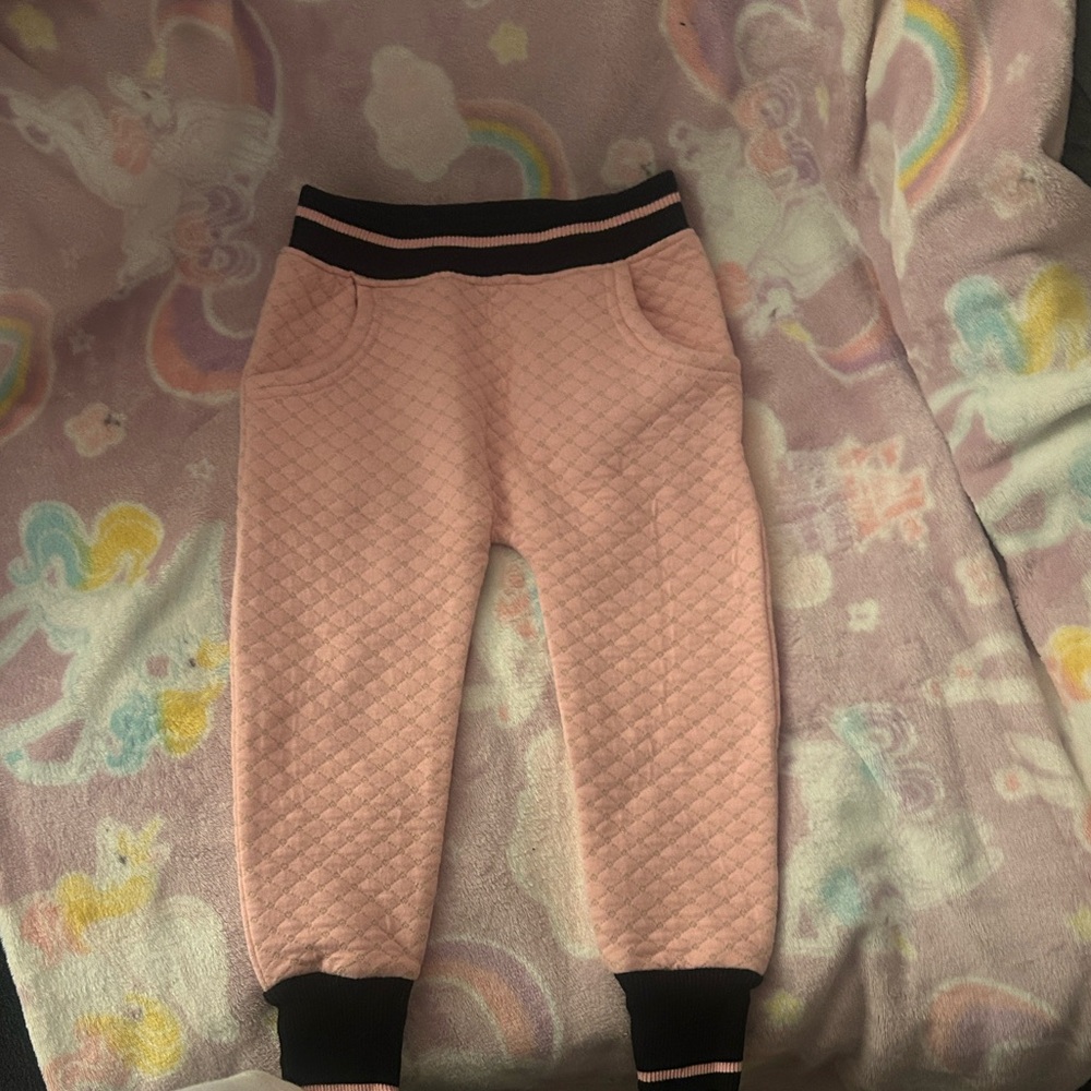 Wonderkids Pink Quilted Joggers with Black Accents